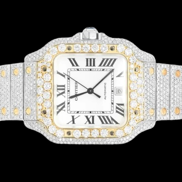 CARTIER SANTOS DE CARTIER STEEL 40MM 4072 20.50CTW FULLY ICED OUT